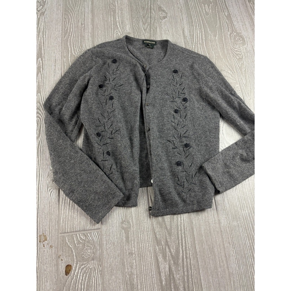 BUSHWACKER Floral Gray Button Up Cardigan Wool Blend Vintage M